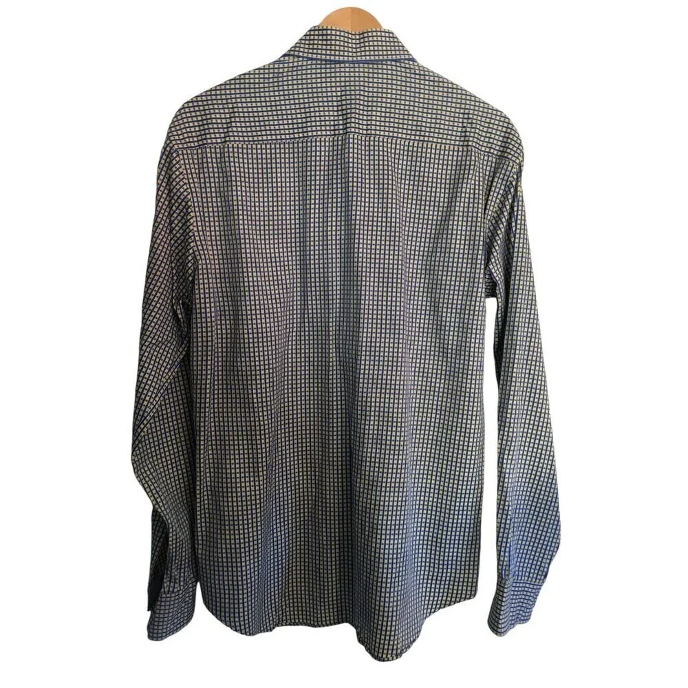 Bugatchi Vomo Dress Shirt Men's Size 15 34/25 Yellow Blue Long Sleeve